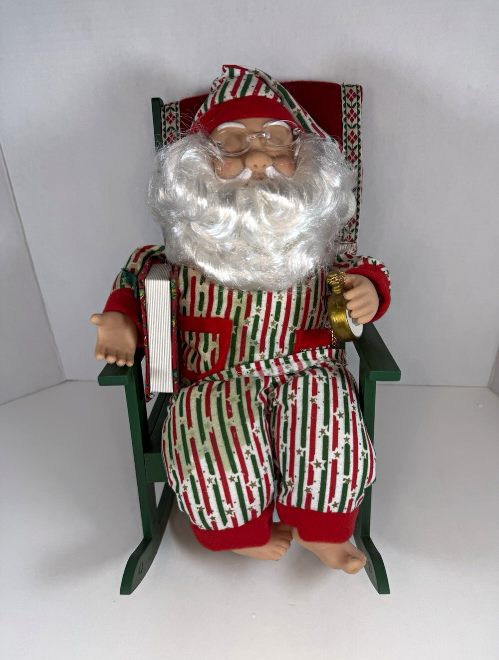 Vintage 1994 Santa Claus Figurine Green Rocking Chair Book  Does not work